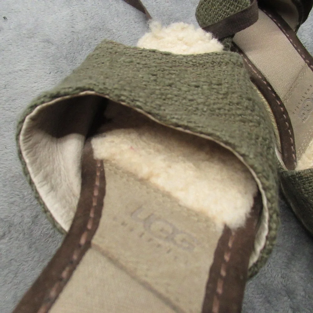 UGG Sandals Women 8 Green Sheepskin Australia Espadrille Wedge Delmar Jute Ankle